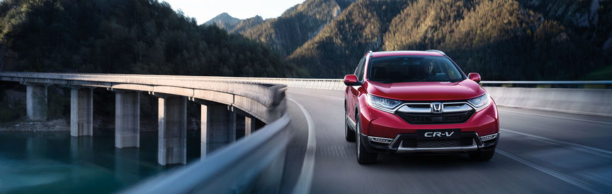 CR-V exterior front view, on road.