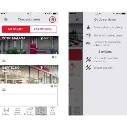 capture d'&eacute;cran application My Honda - comment modifier le concessionnaire favori