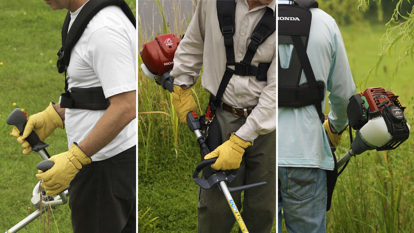 3 images of model using Honda Brushcutter.