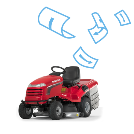 Front-three quarter ride-on, left facing, brochure illustration.