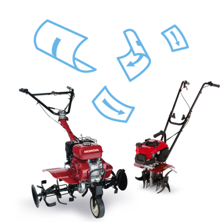 Left: rotary tiller right: micro tiller brochure illustration.