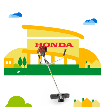 Side view, right facing brushcutter with dealer illustration.