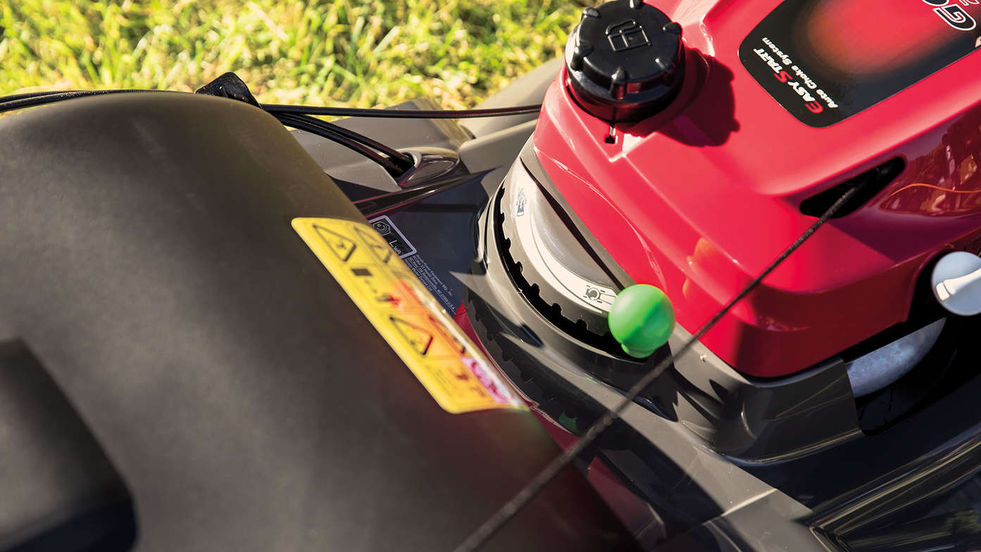 Honda HRX lawnmower variable mulching close up.