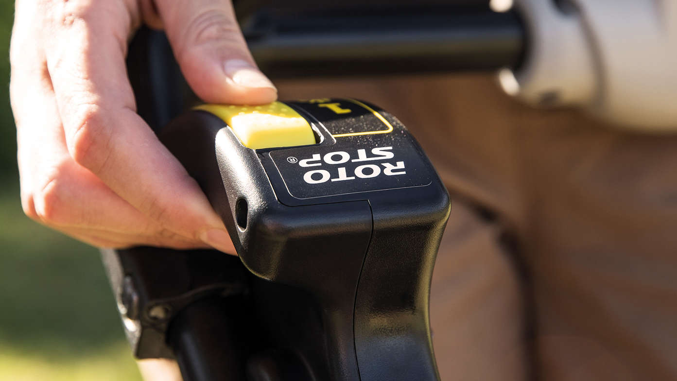Honda HRX lawnmower close up of safety switch.