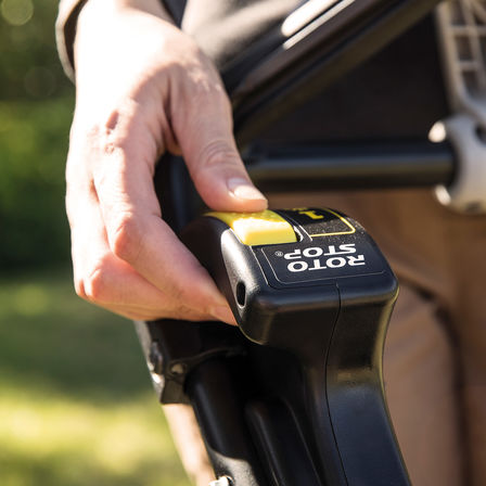 Honda HRX lawnmower close up of safety switch.