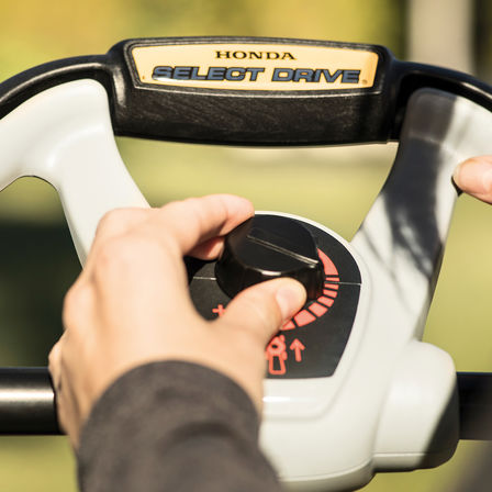 Close up of Honda HRX lawnmower select drive.
