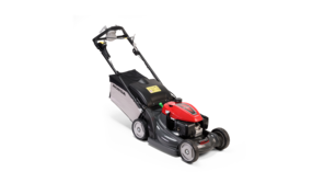 Honda lawnmower, front three quarter, right facing.