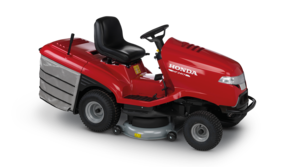 Lawn tractor, front three-quarter, right facing.