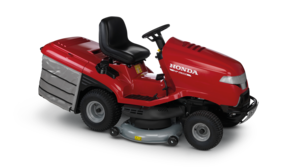 Premium lawn tractor, front three-quarter, right facing.