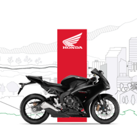 Side facing Honda motorcycle with test ride illustration.