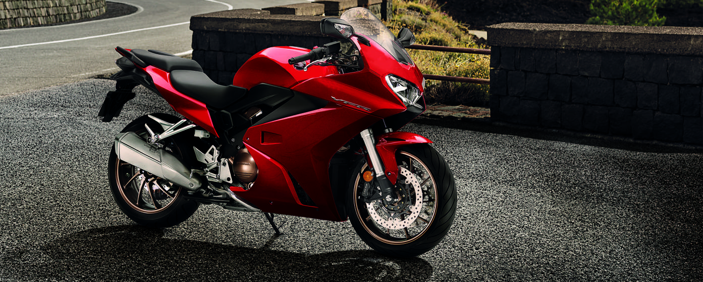 Honda VFR800F by the side of a road. 