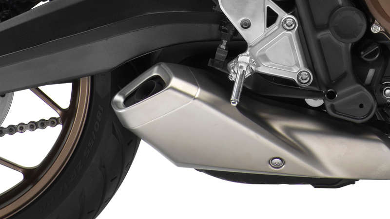 CB650R Neo Sports Café, zoom on exhaust pipe, studio shot