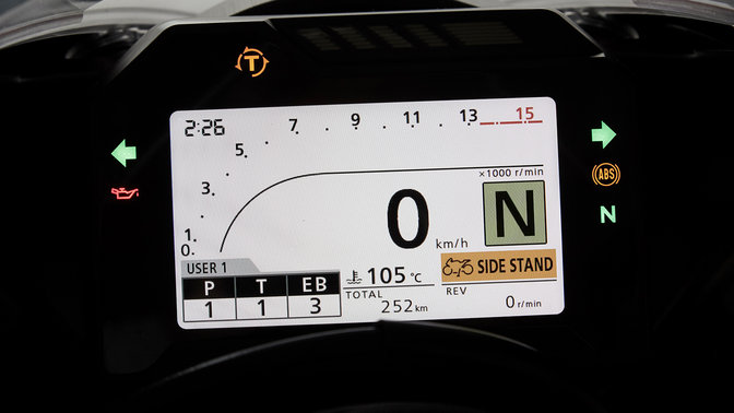 Close up of the Honda CBR1000RR Fireblade digital TFT screen.