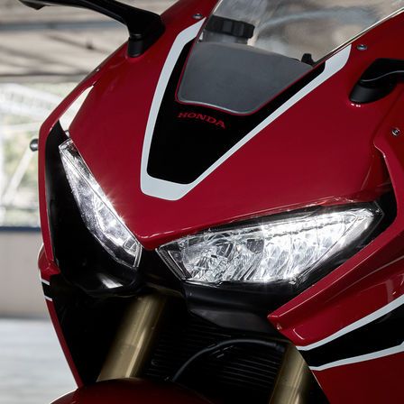 Close up shot of Honda CBR1000RR headlights.