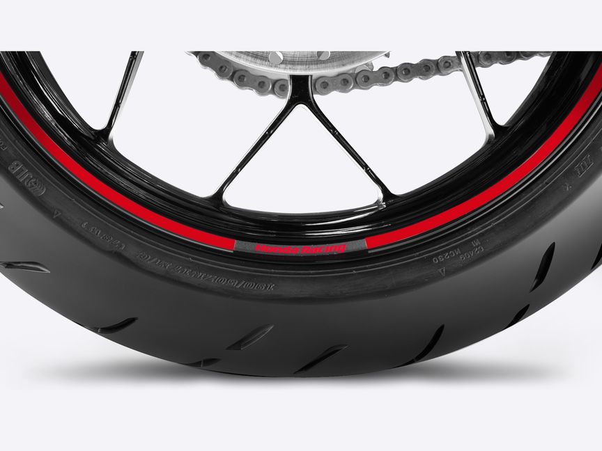 Close of of Fireblade wheel with sticker.