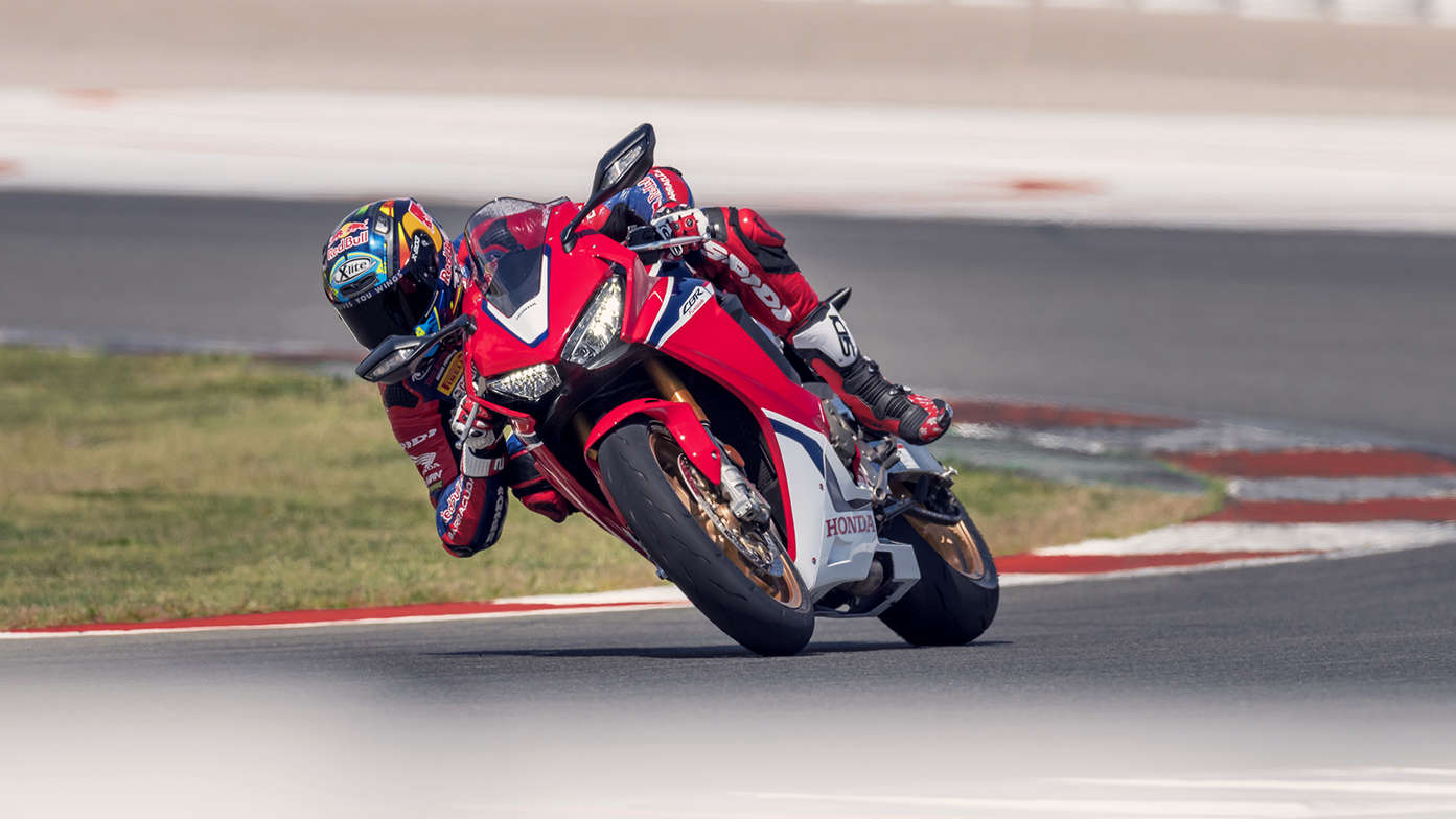 Close up of front wheel on Honda Fireblade.