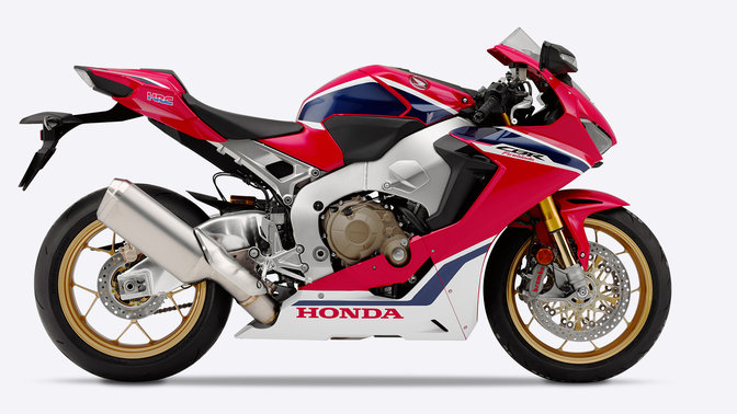 Rear three-quarter Honda Fireblade with titanium exhaust system.