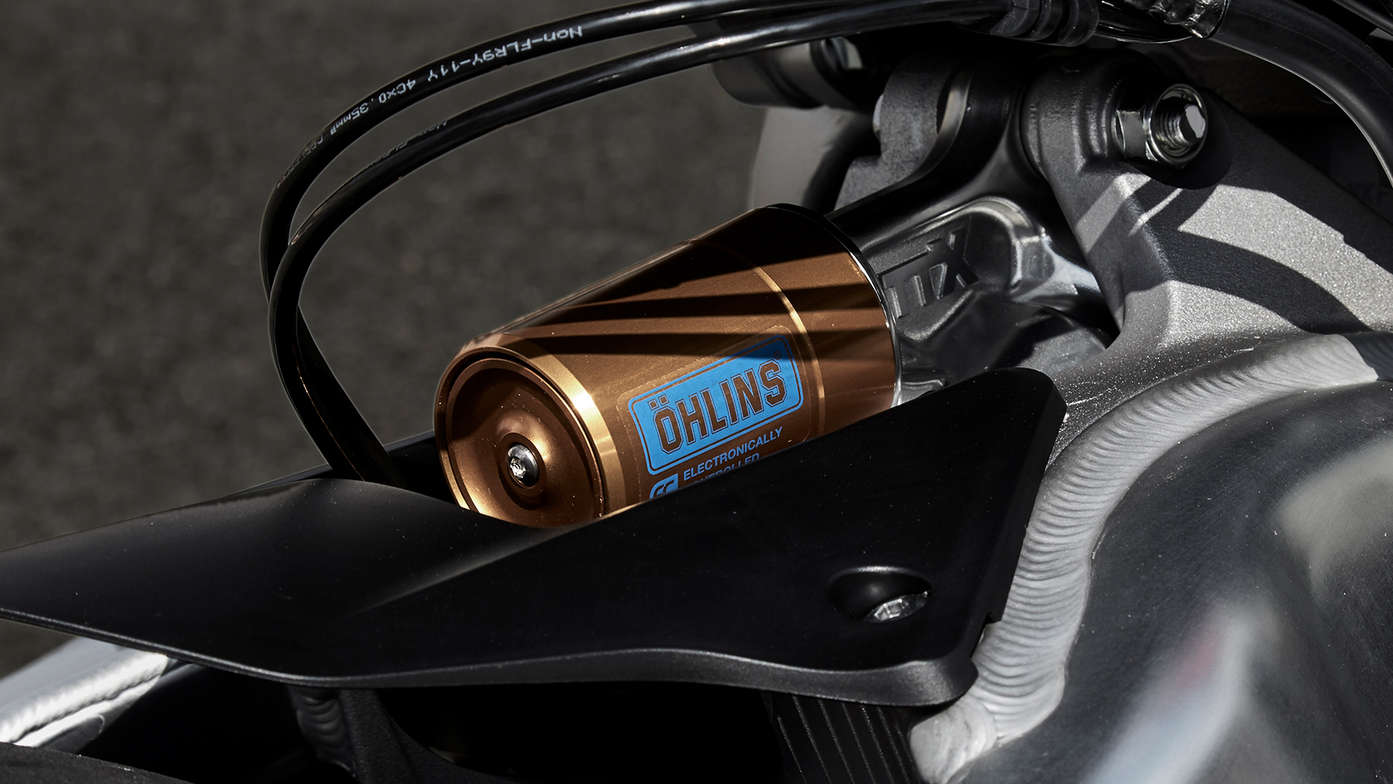 Close up shot of Honda Fireblade suspension system.