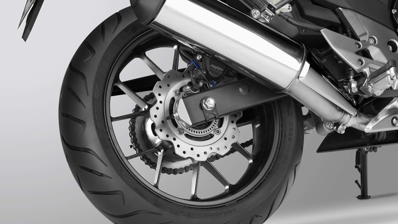 Back wheel close-up. 