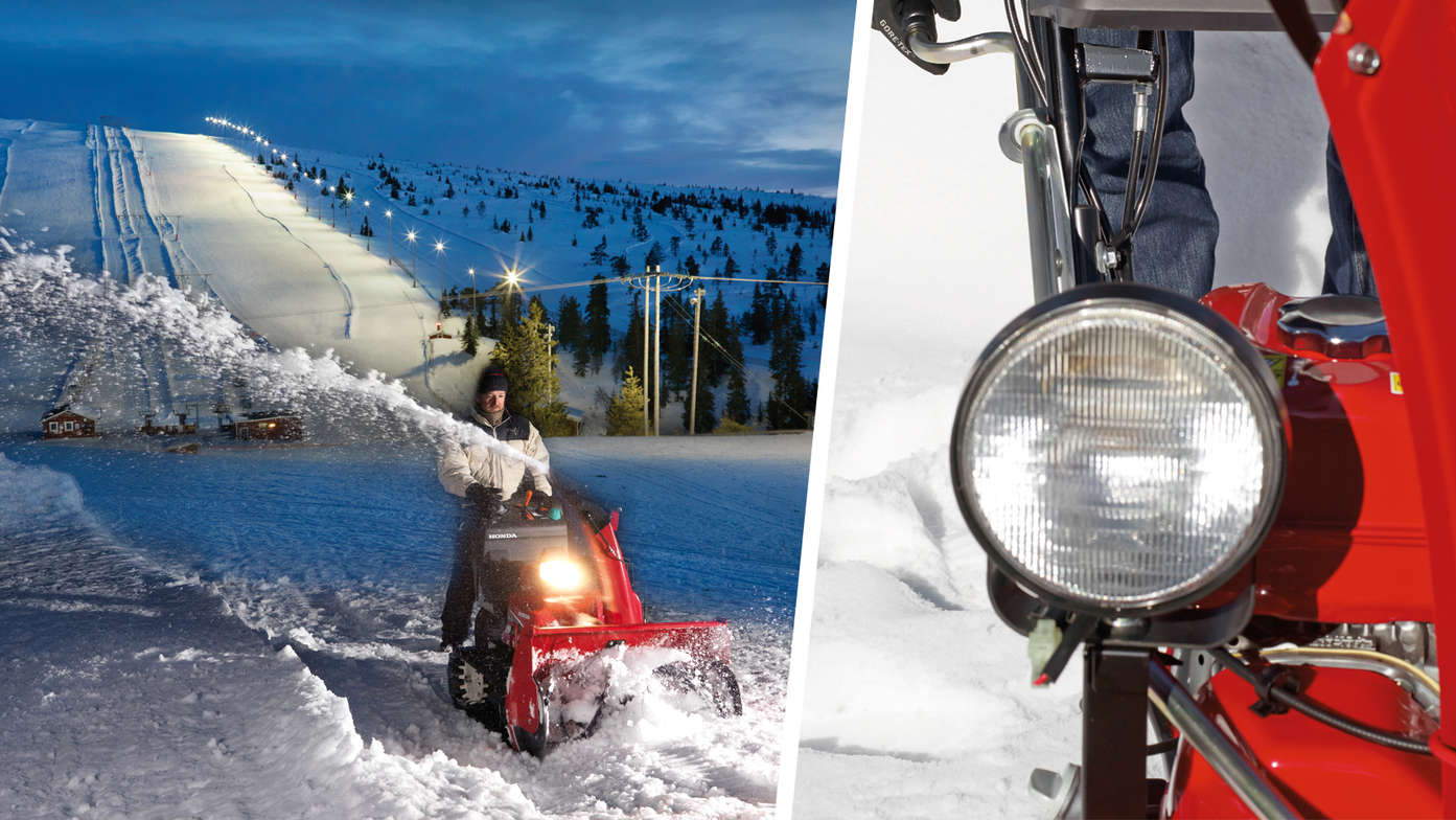 Left: 7 Series being used by model, mountain location. Right: Close up of light.
